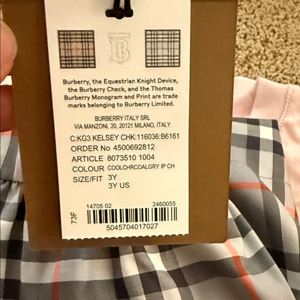 Burberry Pink Logo Tee with Gray Plaid Skirt Set - Picture 12 of 12